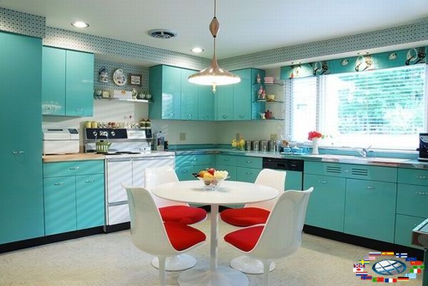бирюзовый цвет в интерьере кухни