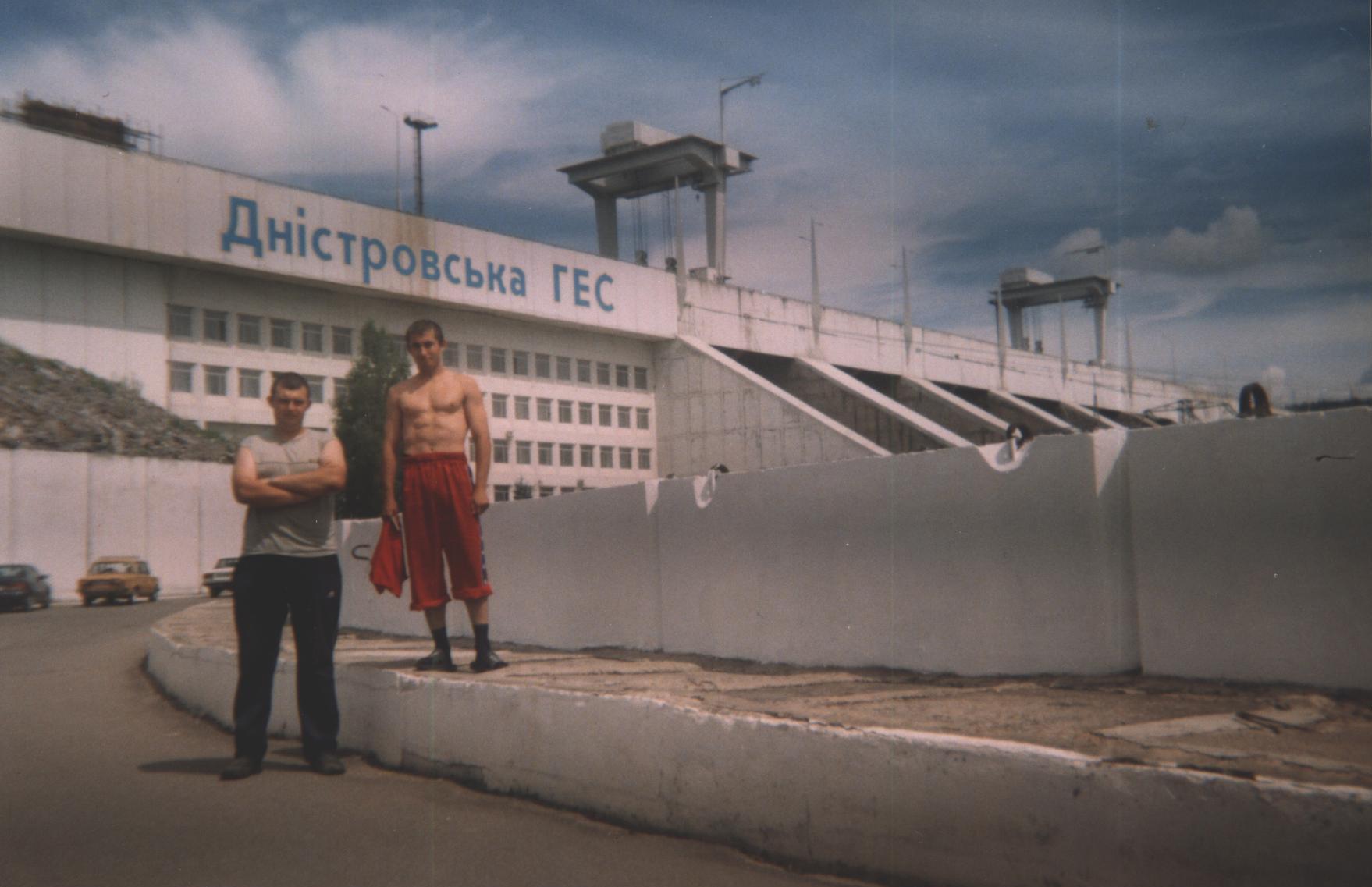 My friend and i in front of the Dniester hydro power plant